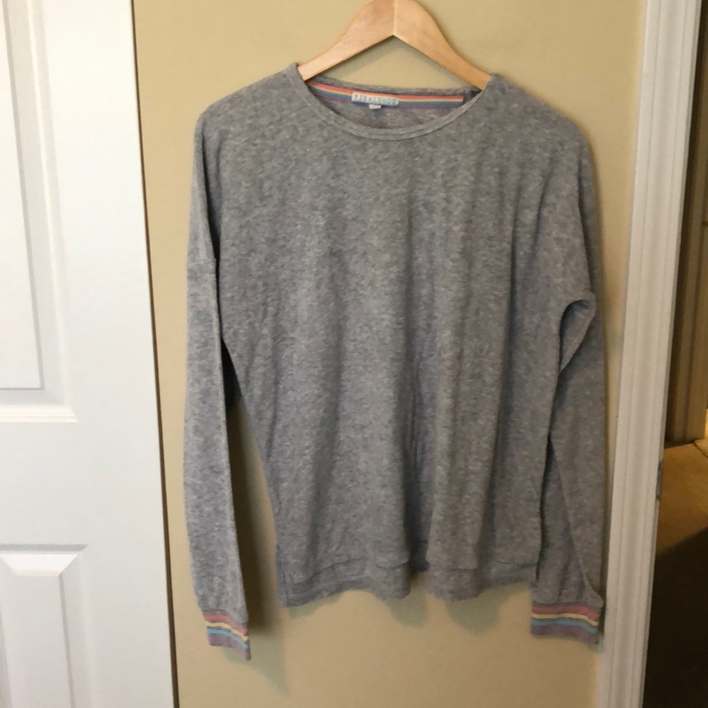 P.J. Salvage grey & rainbow long sleeve top sz L